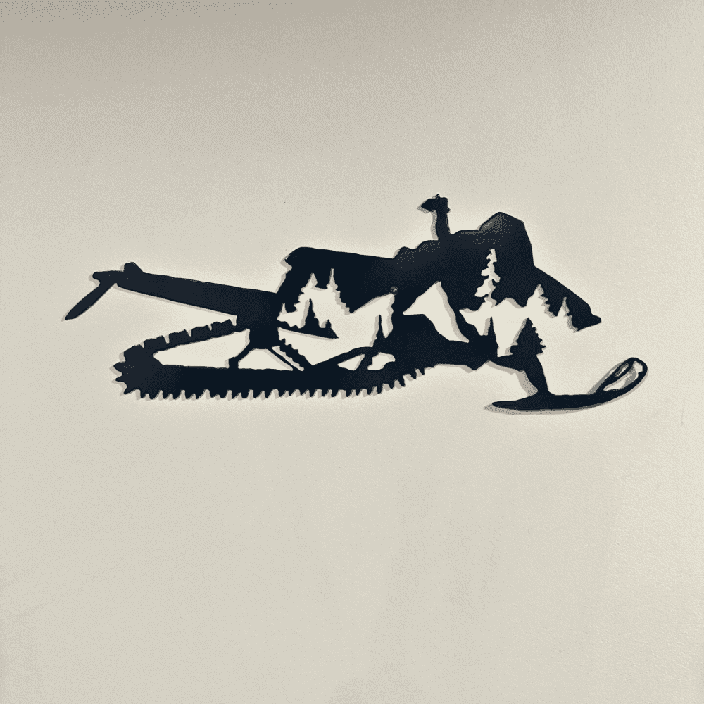 Metal Snowmobile Art in Black